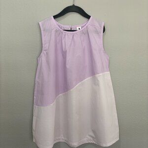 BC lavender and white sleeveless dress, one button closure at back